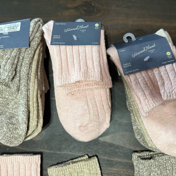 Universal Thread Socks - 9 pairs total. Pink and Tan Ribbed Ankle Sock 3-Packs - Picture 2 of 5